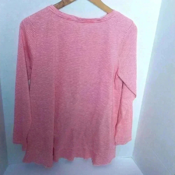 SOFT SURROUNDINGS Coral Striped Colette Tee Tunic Top Sz M Cotton Blend Tiered - Picture 2 of 5